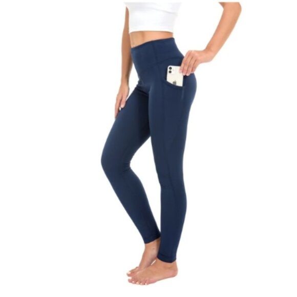 Navy  Blue Mid Rise Ankle Cropped Leggings with Side Pockets size M - Picture 1 of 13